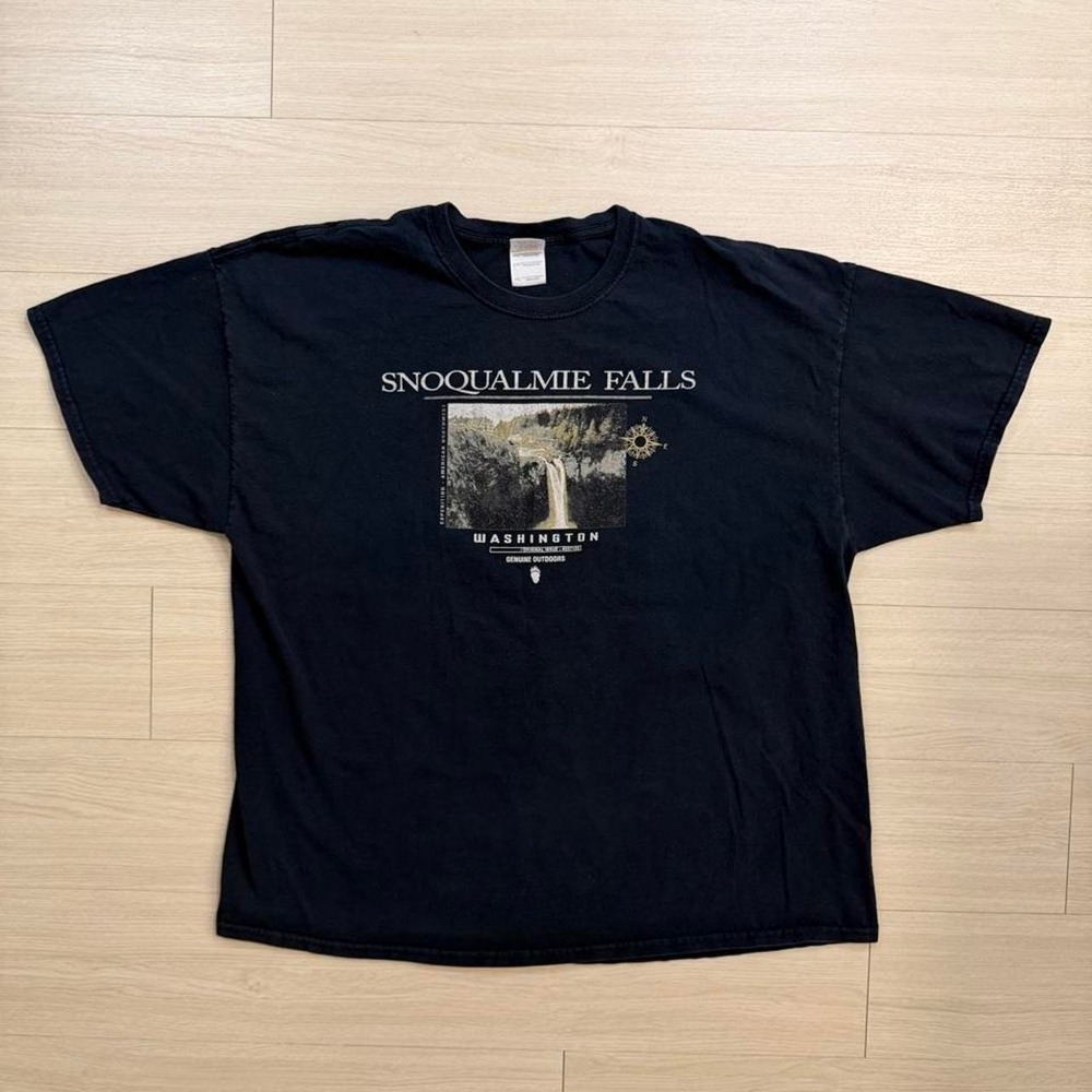 Vintage Snoqualmie Falls Washington Black Short Sleeve Shirt Mens Size XXL - Picture 1 of 6